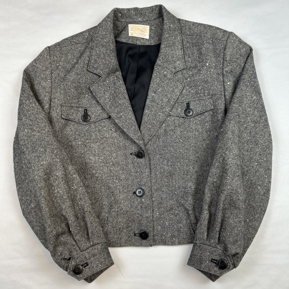 Vintage Pendleton Blazer Bomber Jacket Sz 10 Gray Woolen Mills Virgin Wool USA